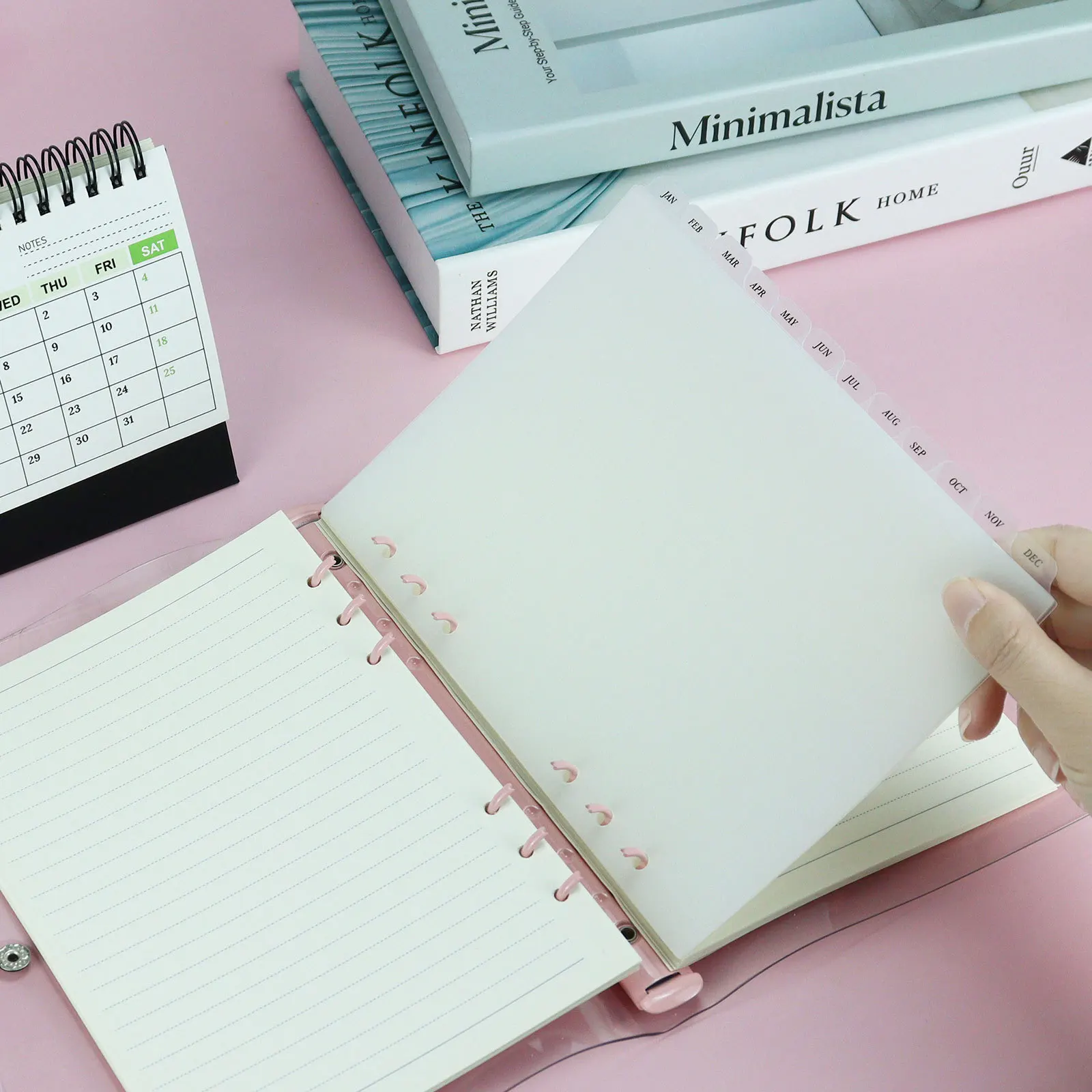 12Pcs Transparency Frosted A5 Partition Pages PP Loose Leaf Notebook with 6 holes Replaced Inner Pages with Month Labels