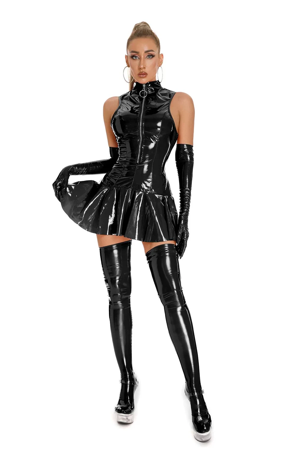 

Mainland China Sexy Costume Pornostar Lingerie Latex Open KruisLingerie for Women Nightclub Style Tight Fitting Leather Jumpsuit