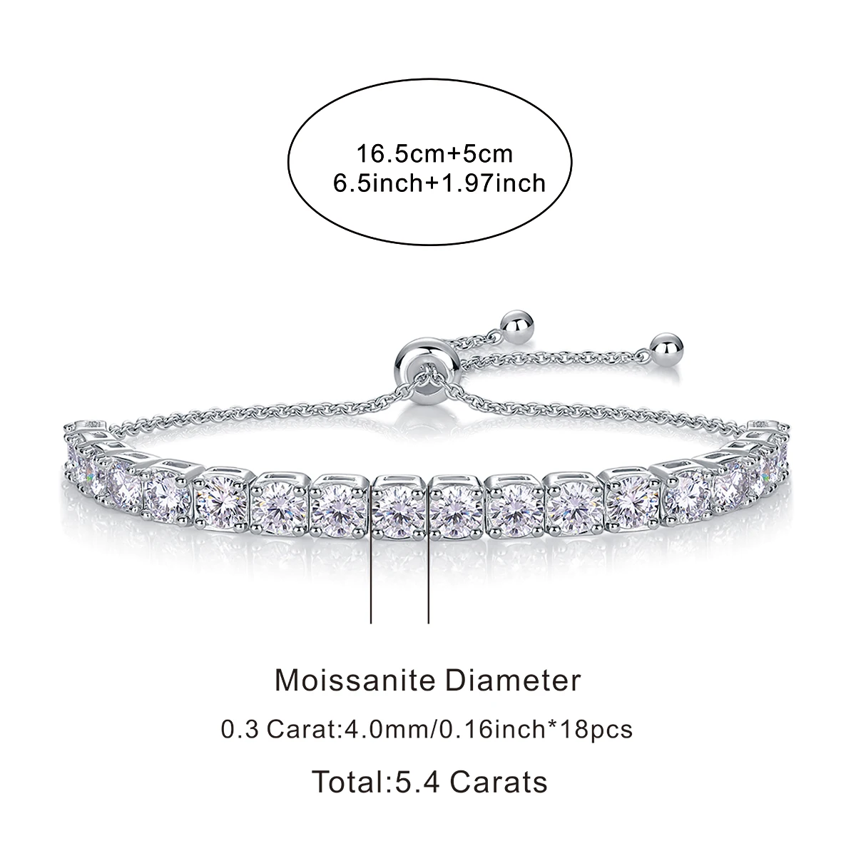 4mm Moissanite Tennis Bracelet Adjustable Length, S925 Silver Plated 18k Gold , Homecoming & Graduation Season Gifts Daily Wear