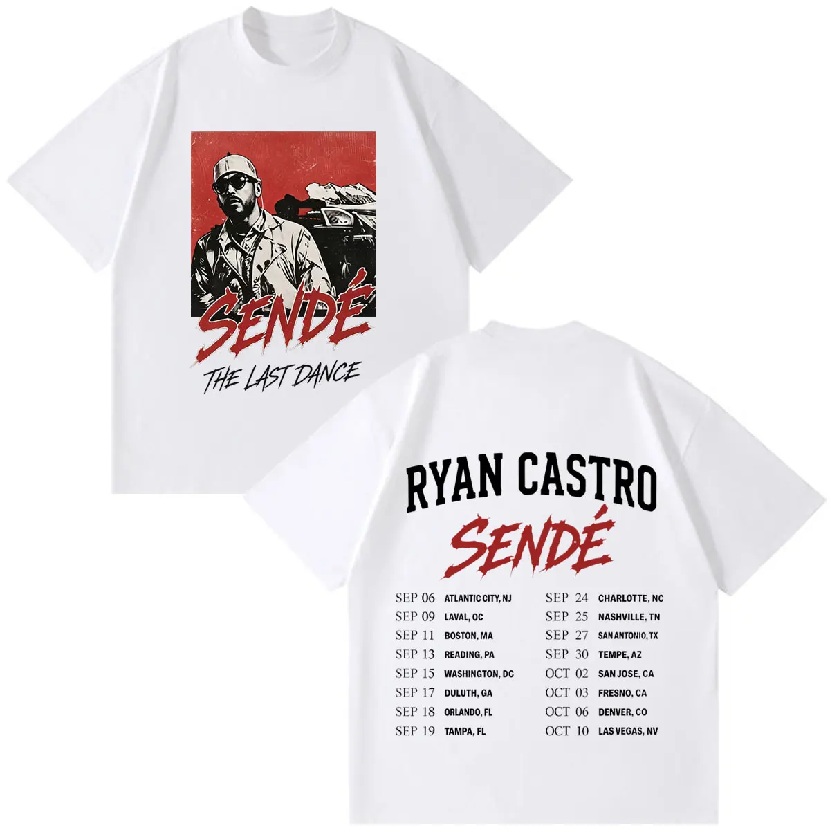 Rapper Ryan Castro Sende Tour 2026 Print Tee Men Women Fashion Hip Hop T Shirt Summer Cotton Loose Short-sleeved Vintage T-shirt