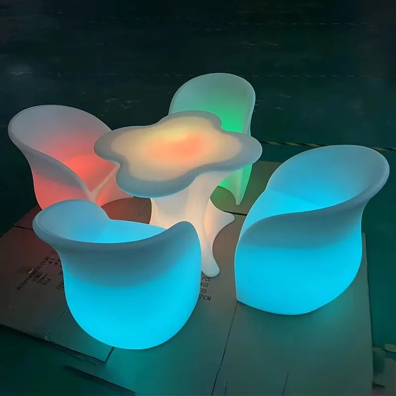 Hotel Outdoor Nightclub Wedding Glow Dining Table And Chairs Wholesale PP Plastic Led Bar Counter Furniture For Party Event Use