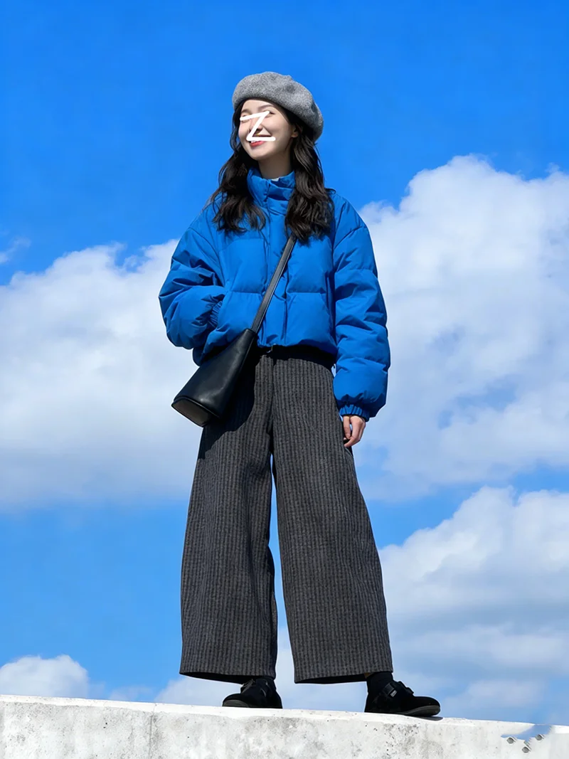 

Dopne Klein Blue down Cotton Jaet Women's Winter New Design Loose Warm ort Bread Sle Coat Korean Version 90% down