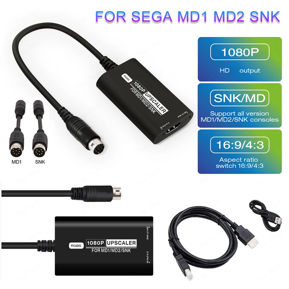 HDMI-compatible Converter RGBS HDMI-compatible Adapter 16/9 4/3 Game Console Video Adapter Game Accessories for SEGA MD1 MD2 SNK