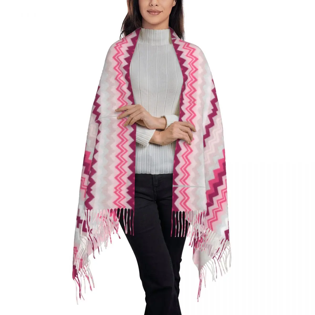 Warm Soft Scarf Winter Geometric Wave Print Shawl Wrap Fashion M-Missonis Graphic Bandana Women Retro Head Scarves