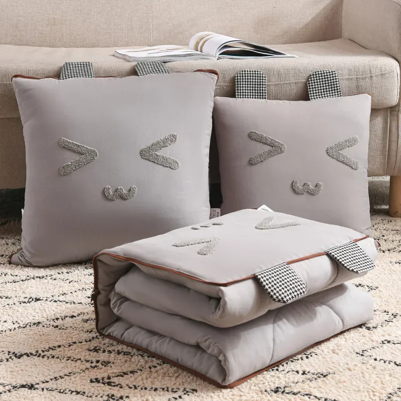 Car Cushion 2-in-1 Pillow Blanket Multi-Functional Sanding Cartoon Pillow Quilt Pillow Blanket Home Textiles