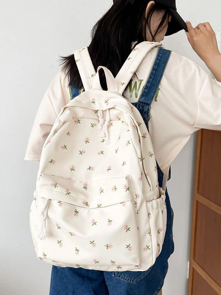 Women College Student Backpack Large Capacity Travel Laptop Rucksack Adjustable Strap Casual Floral Backpack Teenage Girl Bag