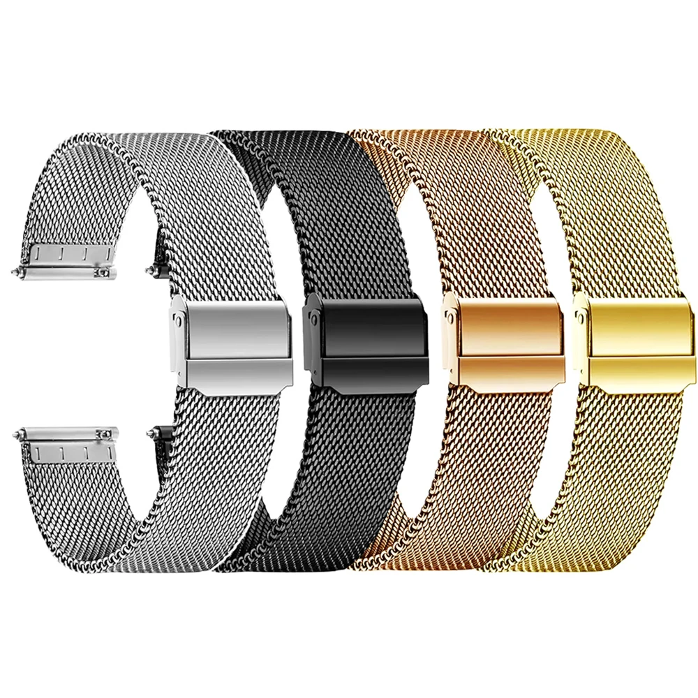 Milanese Stainless Steel Watch Strap 18mm 20mm 22mm Release Bracelet Mesh Buckle Metal Band Wristband For Huawei Samsung Garmin