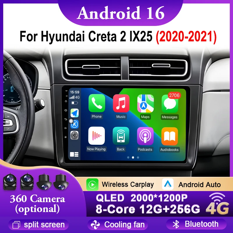 Car Stereo Radio For Hyundai Creta 2 IX25 2020-2021 GPS Navigation WIFI 4G Carplay Android Auto Multimedia Player Head Unit