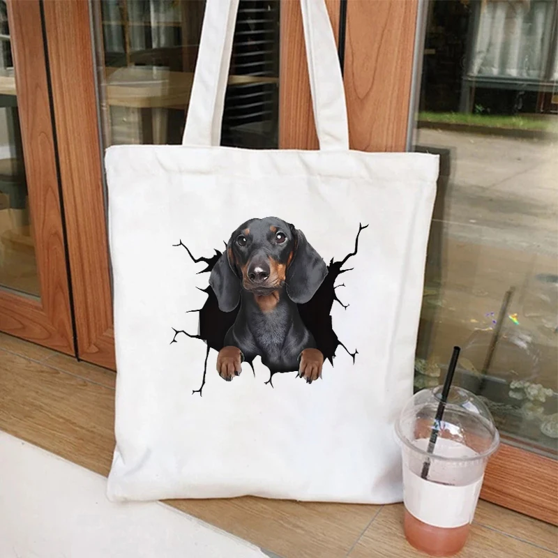 Funny 3D Animal Dog Print Canvas Tote Bag Fashion Dog Lover Graphic Handbag Women Shopping Bag Reusable Shoulder Bags