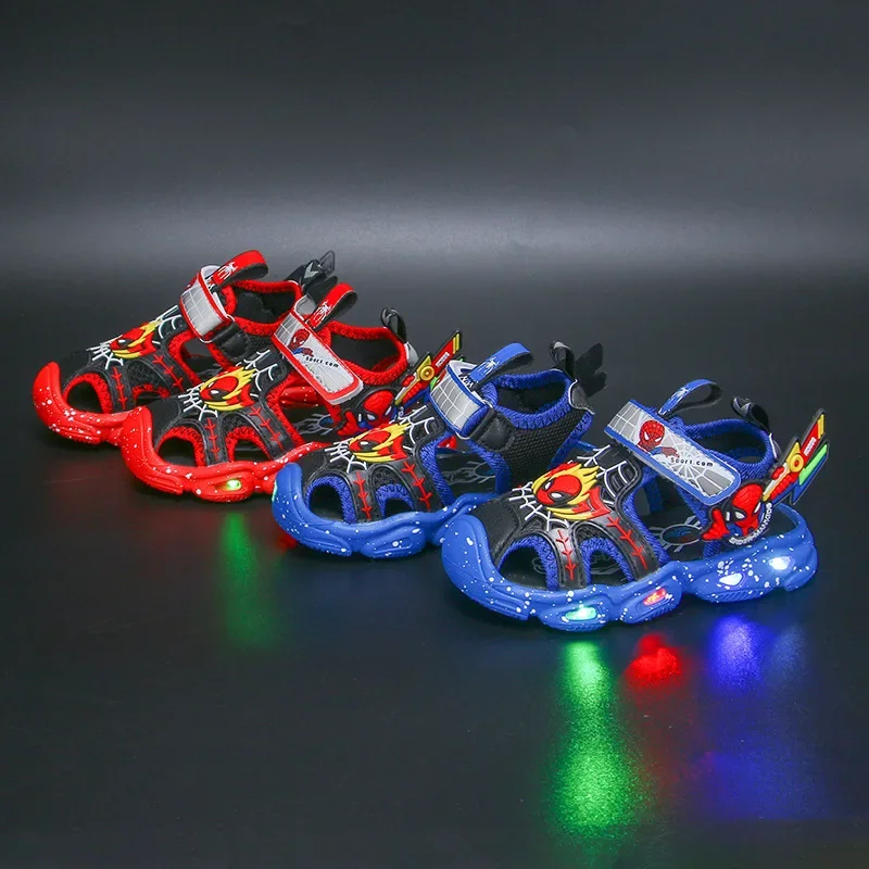 Disney LED Sport Sandals Summer Cartoon Fashion Spiderman Sandals for Boys Casual Beach Shoe Soft Sole Kids Shoes