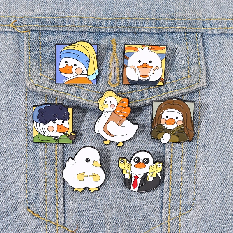 Cartoon Cute Art Duck Enamel Pins Funny Animals Brooches Scream Ducklings Retro Lapel Badges Backpack Hat Jewelry Gift Wholesale