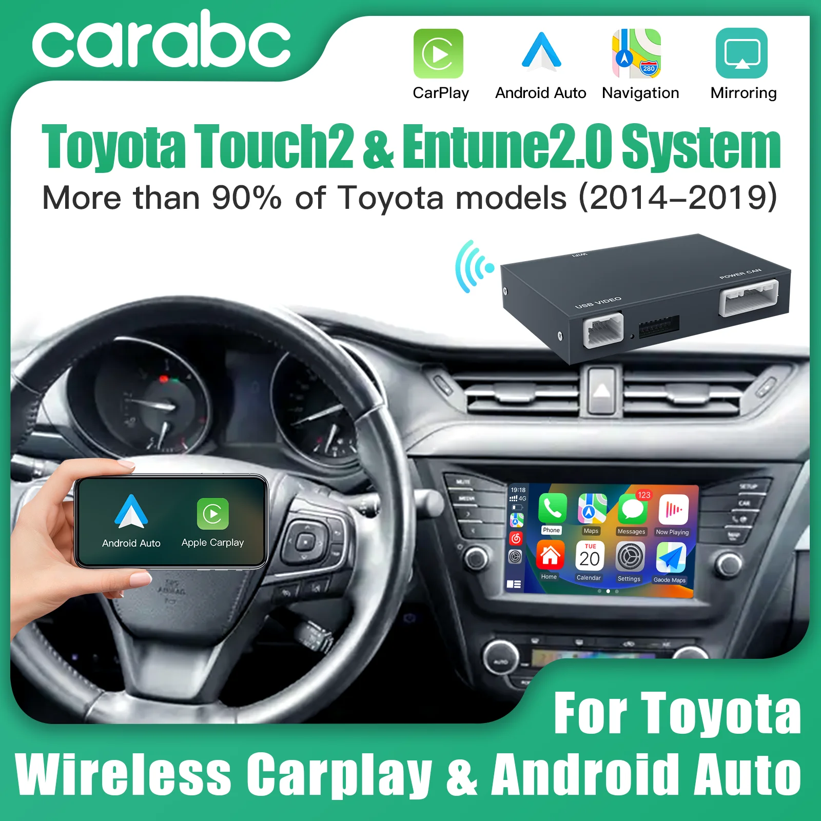 CARABC Wireless Carplay Android Auto For TOYOTA RAV4 CHR Camry Corolla Tacoma Tundra Highlander Prius 4Runner Yaris Module