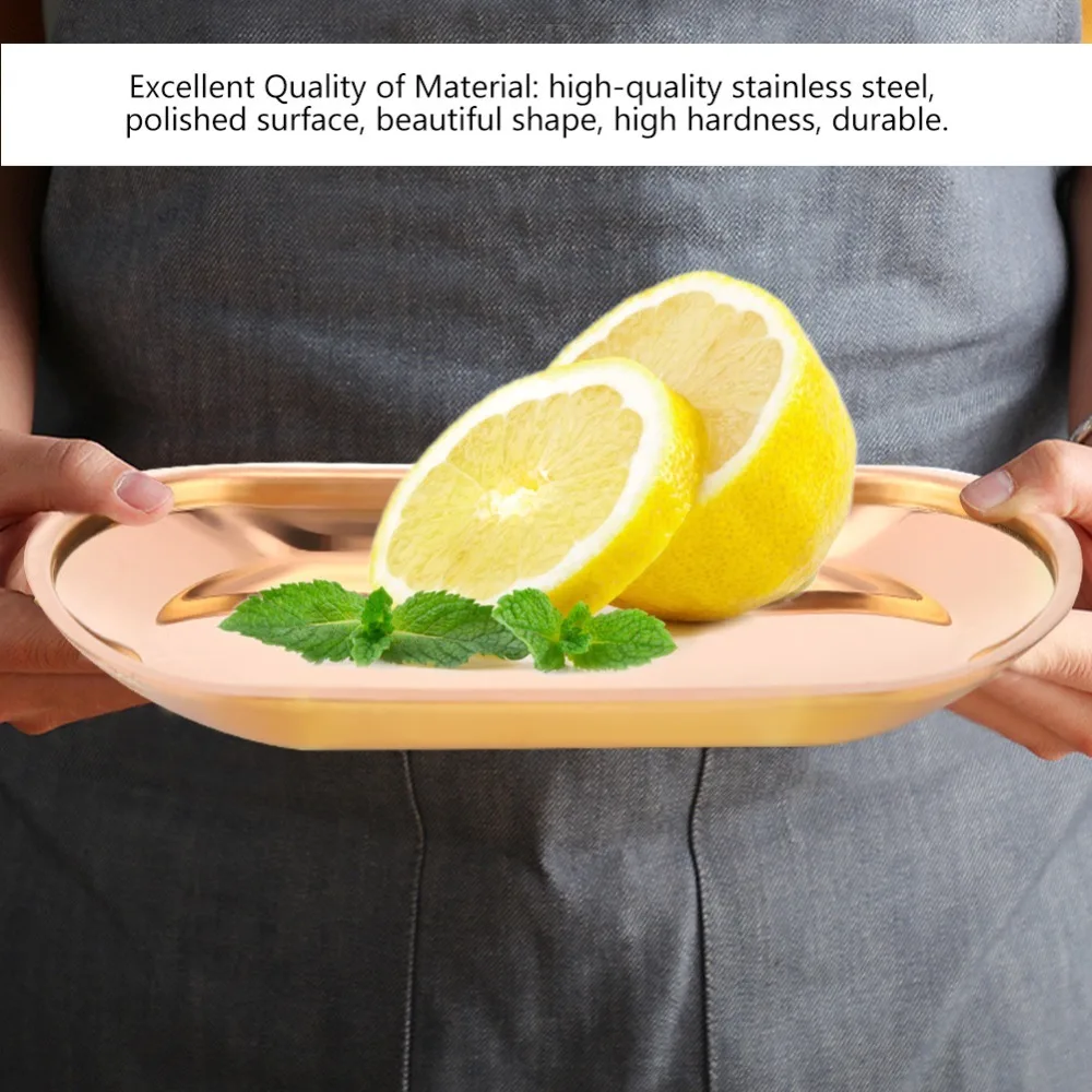 Rustless steel Towel Tray Raised Anti-spill Edge Oval Outline Serving Plate Polished Surface Thickened Anti-deform Storage Tray