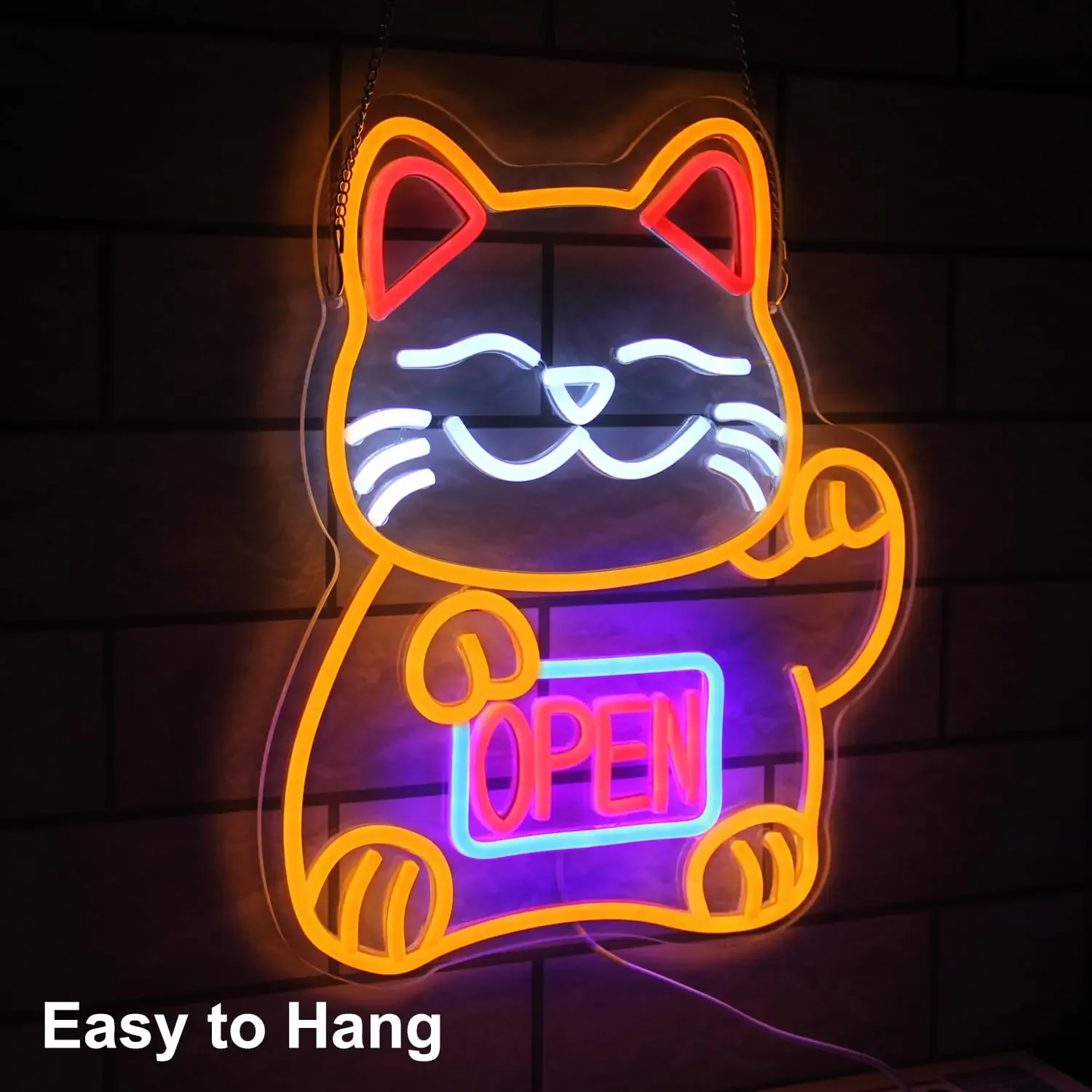 Lucky Cat Open Neon Sign USB Dimmable LED Sign for Restaurant Ramen Shop Izakaya Sushi Bar Decor Business Openings Decor Gift