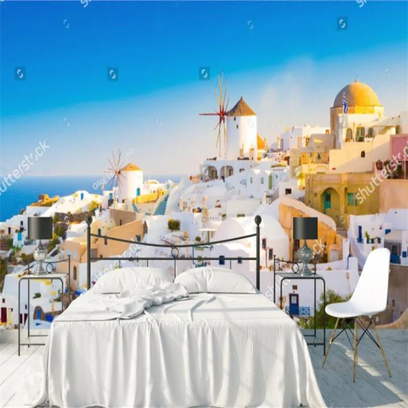 

Santorini Tourist Beautiful Landscape 3D Photo Mural Wallpapers for Living Room Bedroom Sofa Background Wall Paper Home Decor