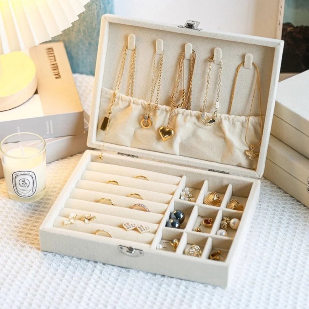 Large Capacity Jewelry Storage Box Dustproof 3/9/24 Grids Portable Earring Organizer INS Space Saving Divided Necklace Tray