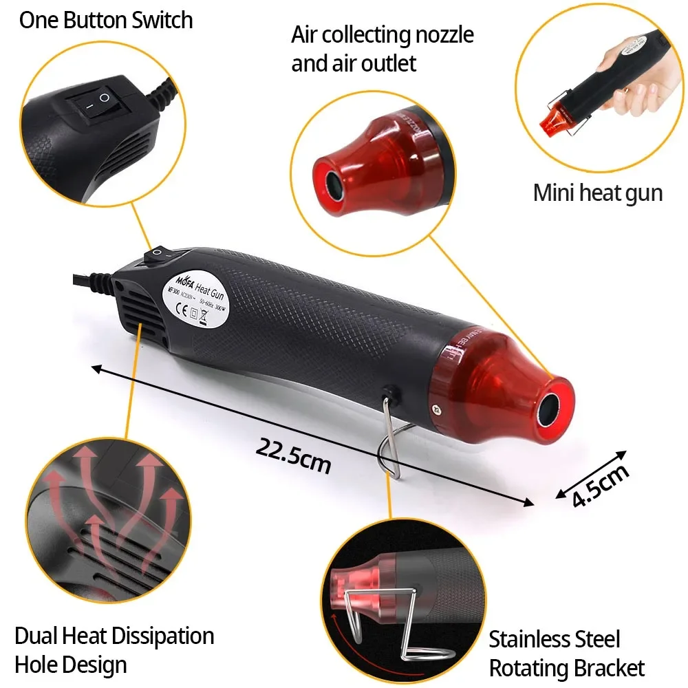 300W Hot Air Heat Gun Electric Power Temperature Blower Mini Tool Kit for DIY Shrink Tubing Soldering Wrap Plastic Rubber Stamp