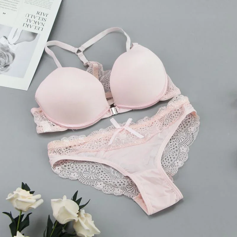 

New Fashion Bralette Sexy Lingerie Seamless Push Up Bra Sets Front Closure Candy Color Underwear Women Small Size Brassiere