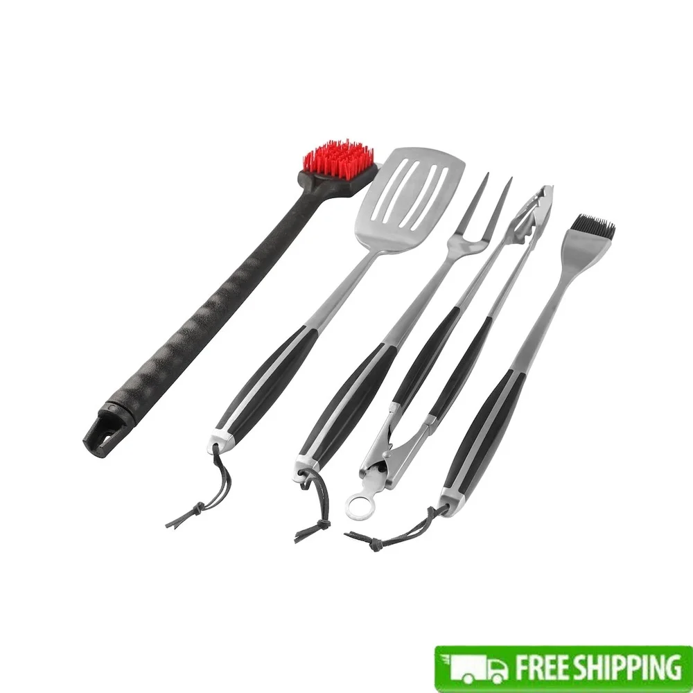 

Premium BBQ Grill Tool Set 5pc with Spatula Fork Tong Basting Brush Grill Brush Outdoor Cooking Gift Set
