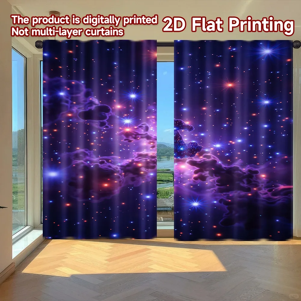 

2D flat printing 2pcs Drapes Colorful Cosmic Nebula(1) Digital Printed Polyester Drapes Festive Holiday Perfect for Festive