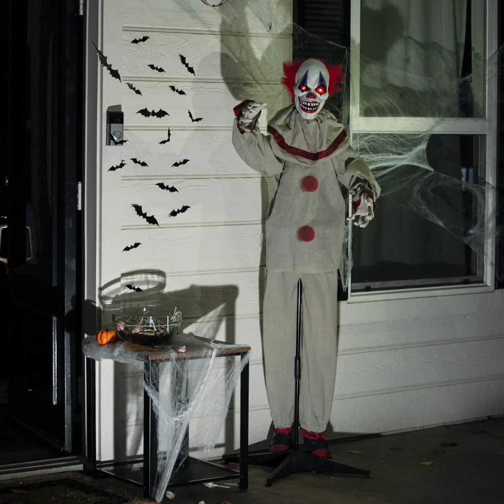 

Lighted Holiday Displays, Motion Activated Animatronic Killer Clown, Red Light Up Eyes Moving Arms & Head, Halloween Prop