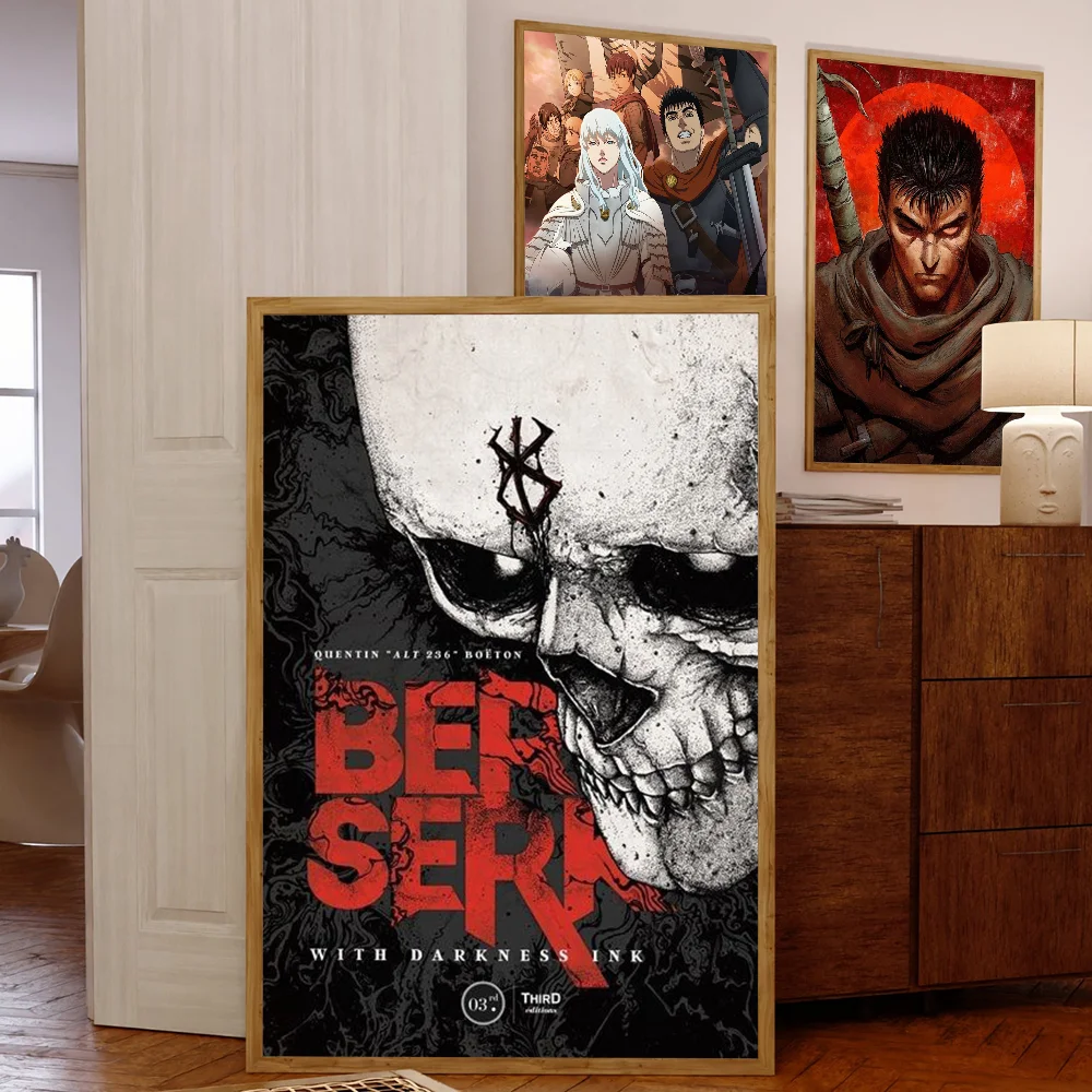 Anime Berserk Vintage Posters Sticky Retro Kraft Paper Sticker DIY Room Bar Cafe Kawaii Room Decor