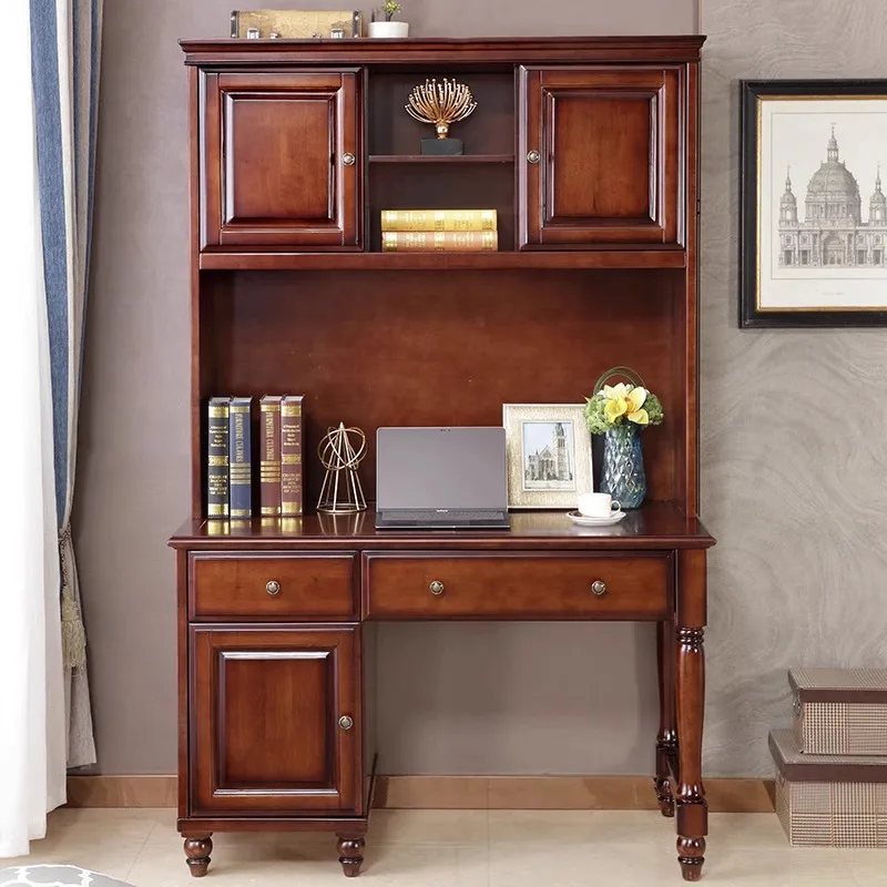 

American solid wood desk bookcase bookshelf integrated combination home children's study desk bedroom
