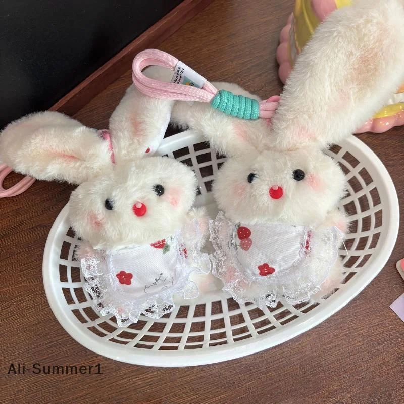 【E】漫画風ぬいぐるみうさぎ人形おもちゃキーホルダー、甘くて可愛いバッグペンダントデコレーション、車のキーリング、女性カップル向け、かわいいギフト
