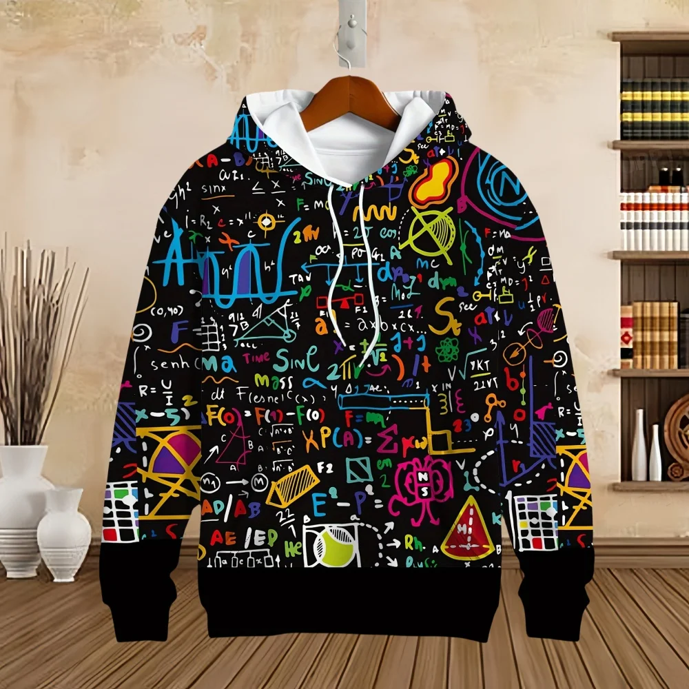 Nowa formuła naukowa matematyka 3D bluzy z kapturem z nadrukiem mężczyźni długie rękawy topy studenci swetry bluza z kapturem z motywem kreskówkowym Streetwear jesienne bluzy