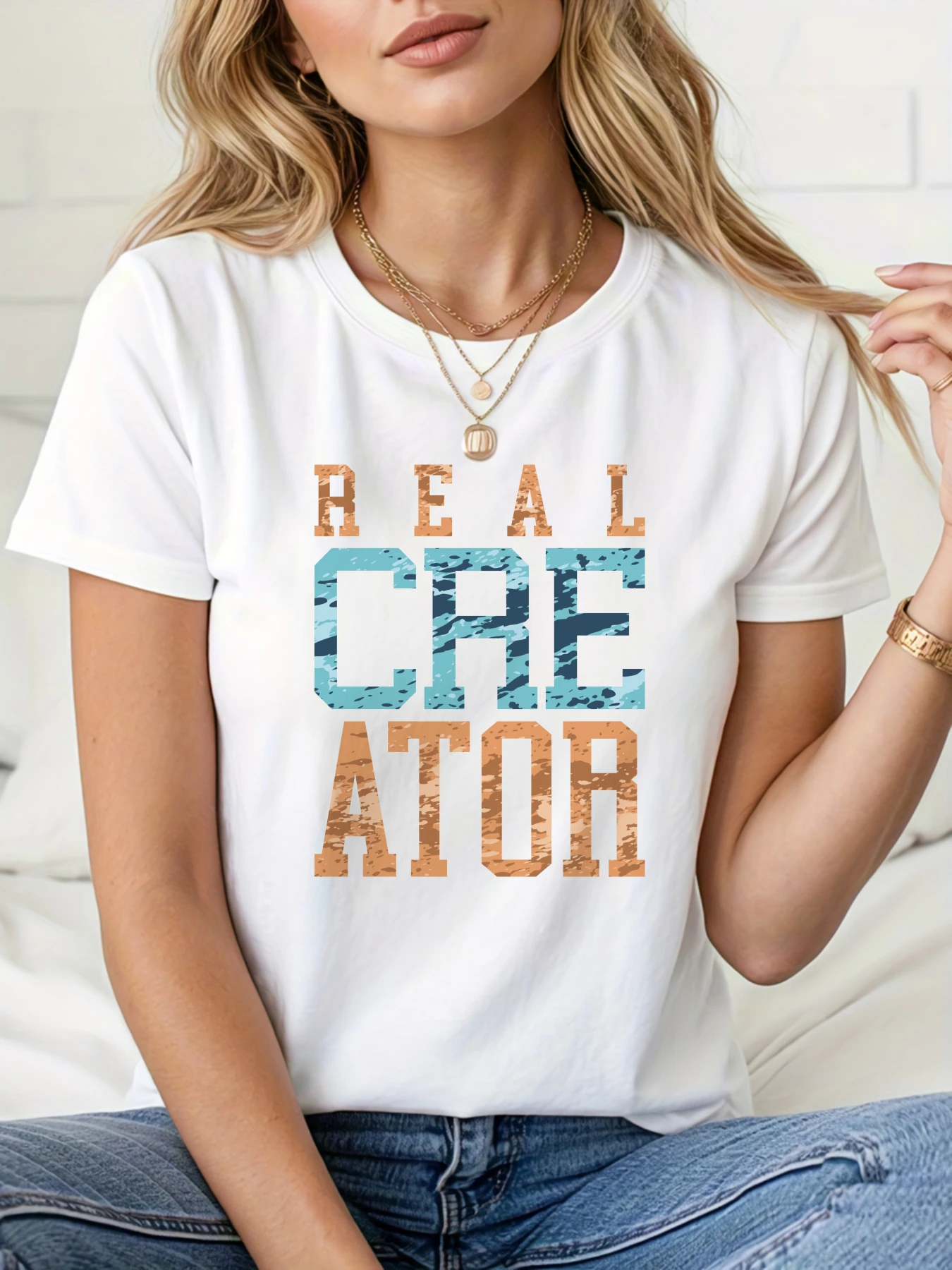 

2025 красочные каменные узоры с английскими принтами, топы, женская повседневная футболка для юниоров с круглым вырезом, весна-лето, модная футболка с призрачным группой