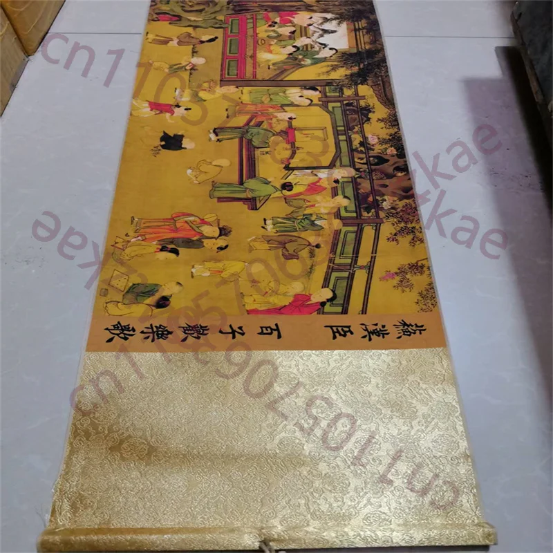 

Старинная китайская свитковая живопись, картина Су Ханьчэня «Сто сыновей: Песня радости», традиционное произведение искусства для домашнего декора и коллекционирования