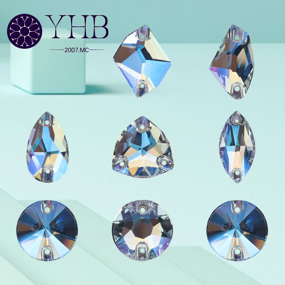 YHB 211MO Lt Sapphire Moonlight XIRIUS Comsic Drop Glass Sewing Stones Flatback Sew on Rhinestones For Garment Clothes Bags