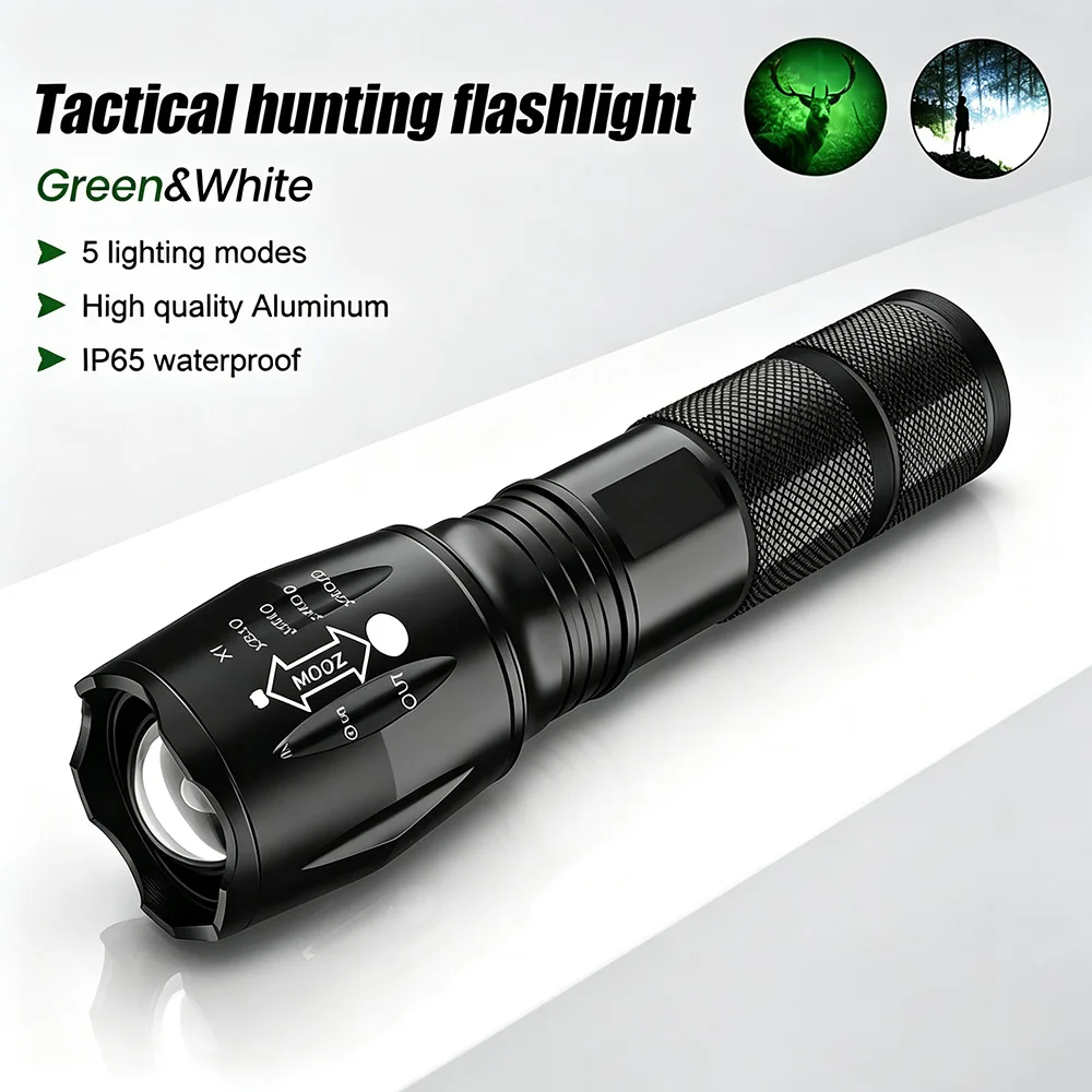 High Power LED Flashlight Rechargeable 5 Mode Aluminum Alloy Telescopic Zoom Torch Tactical Lamp for Outdoor Camping Fishing