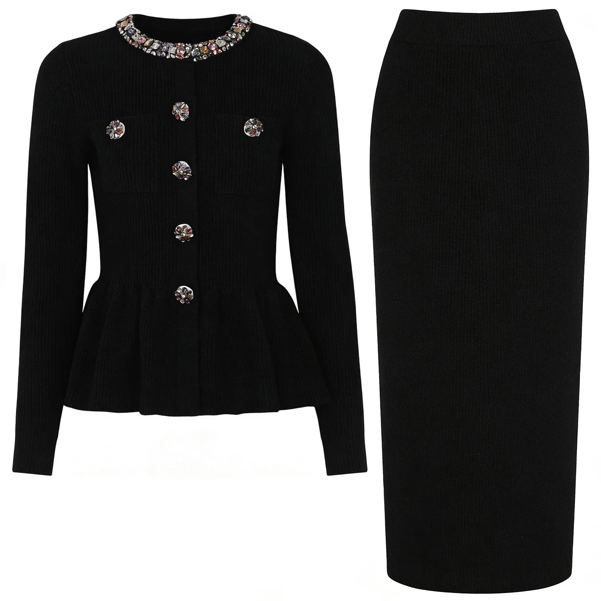 25298 Hohe Qualität Frühling und Herbst Neue Stil Mode Exquisite Komplexe Nagel Diamant Gestrickte Top strickjacke + midi rock Frauen Set
