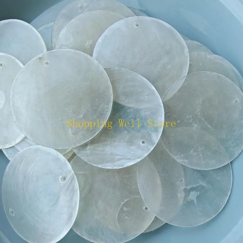 KX4B Natural Capiz Shell with Double Holes Charm for DIY Craft Hanging Jewelry Making