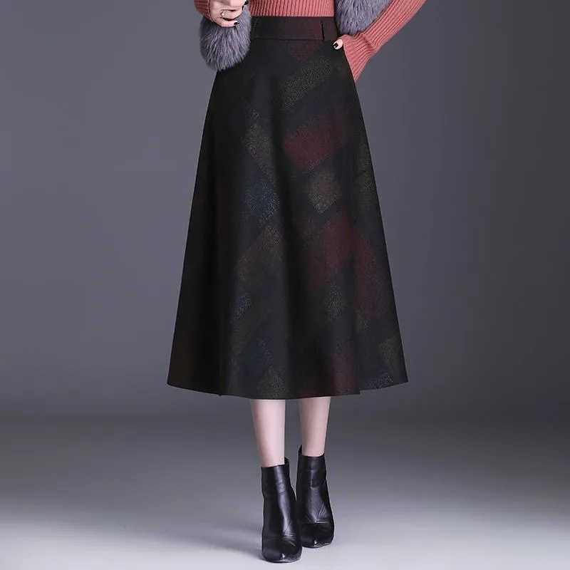 チェック柄スカート Aラインスカート レディース秋冬プリーツスカート 新しい気質スカート 赤い傘スカート