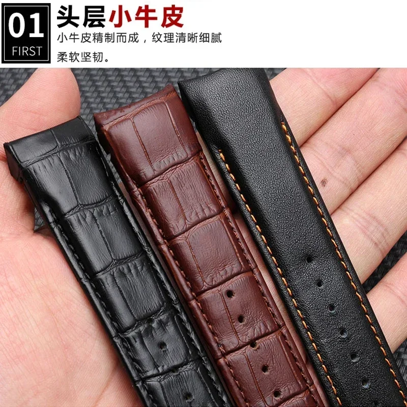 Curved End Genuine Leather Watch strap 22mm 23mm 24mm for Tissot Couturier T035 T035T035617A T035439A Brown Black Men WatchBand