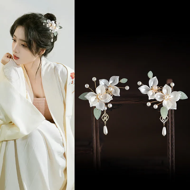 1pair Chinese Style Flower Hairpins Vintage Dress Headwear Tassels Hair Clip Retro Headpieces Hanfu Dress Hair Accessories