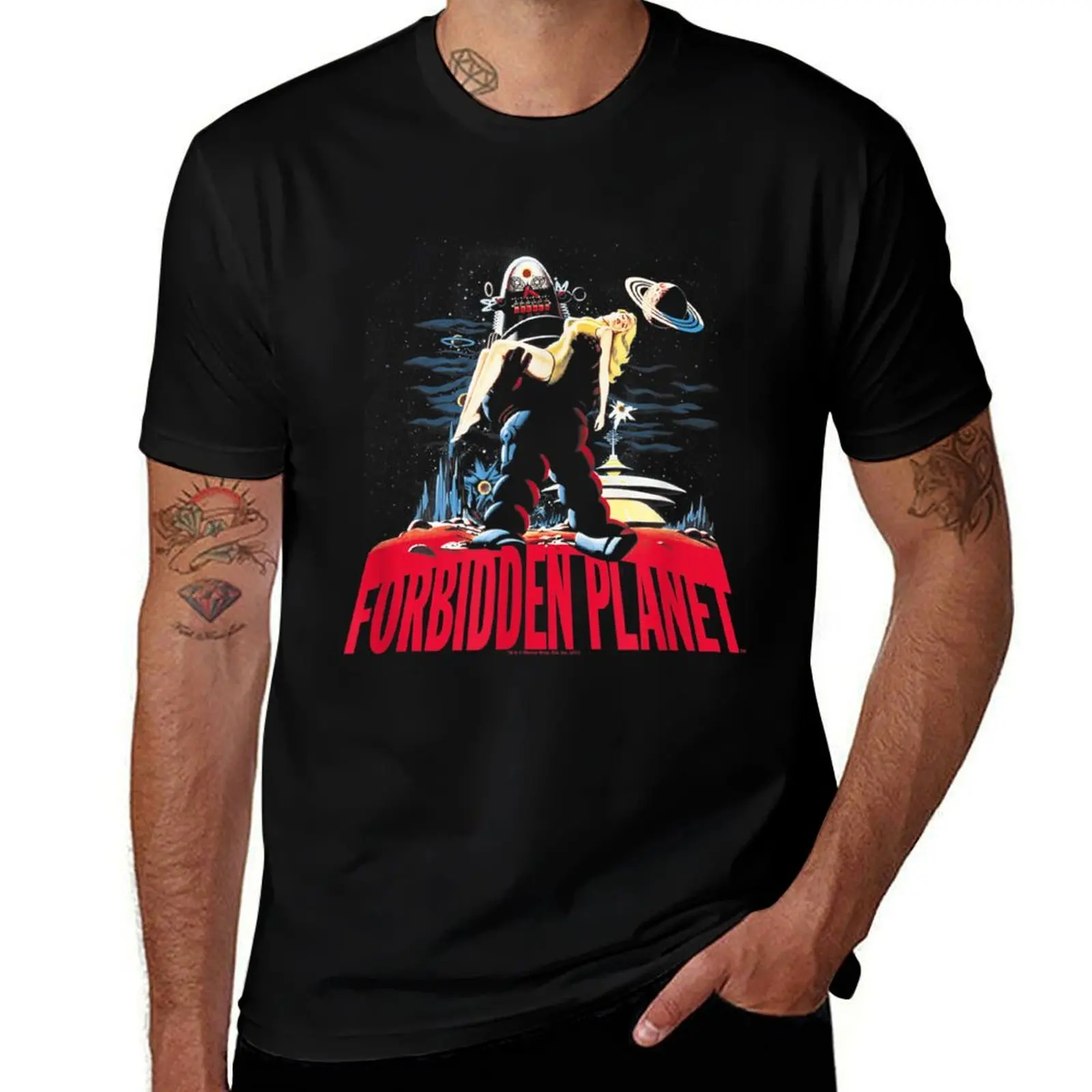 Forbidden Planet Robby and Woman T-Shirt Basic Plain Tee for Spring and Summer T-Shirt