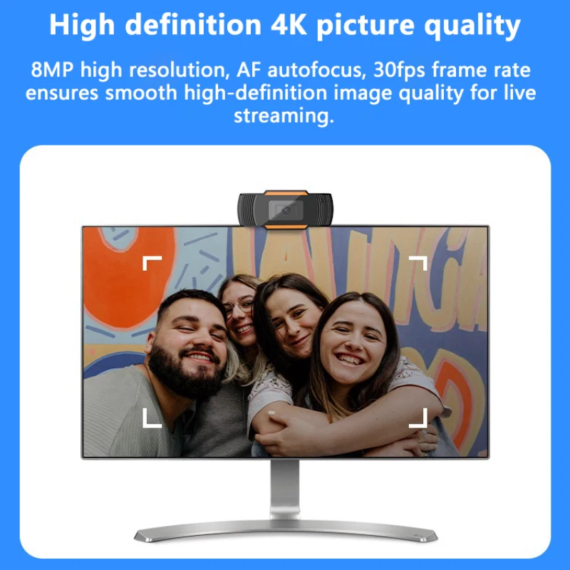 Auto Focus 4K Webcams Computer Camera with Microphone for Live Streaming/Video Calling/Conference 8MP PC Laptop USB Web Cam