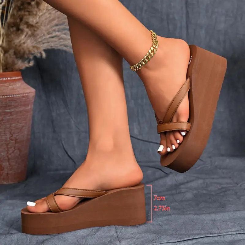 Damen Schwarze Schlichte Chunky Plateau-Flip-Flops Sommer 2026 Zehensteg-Slipper mit Keilabsatz Bequeme Leichte Sandalen für Frauen – Detail 11