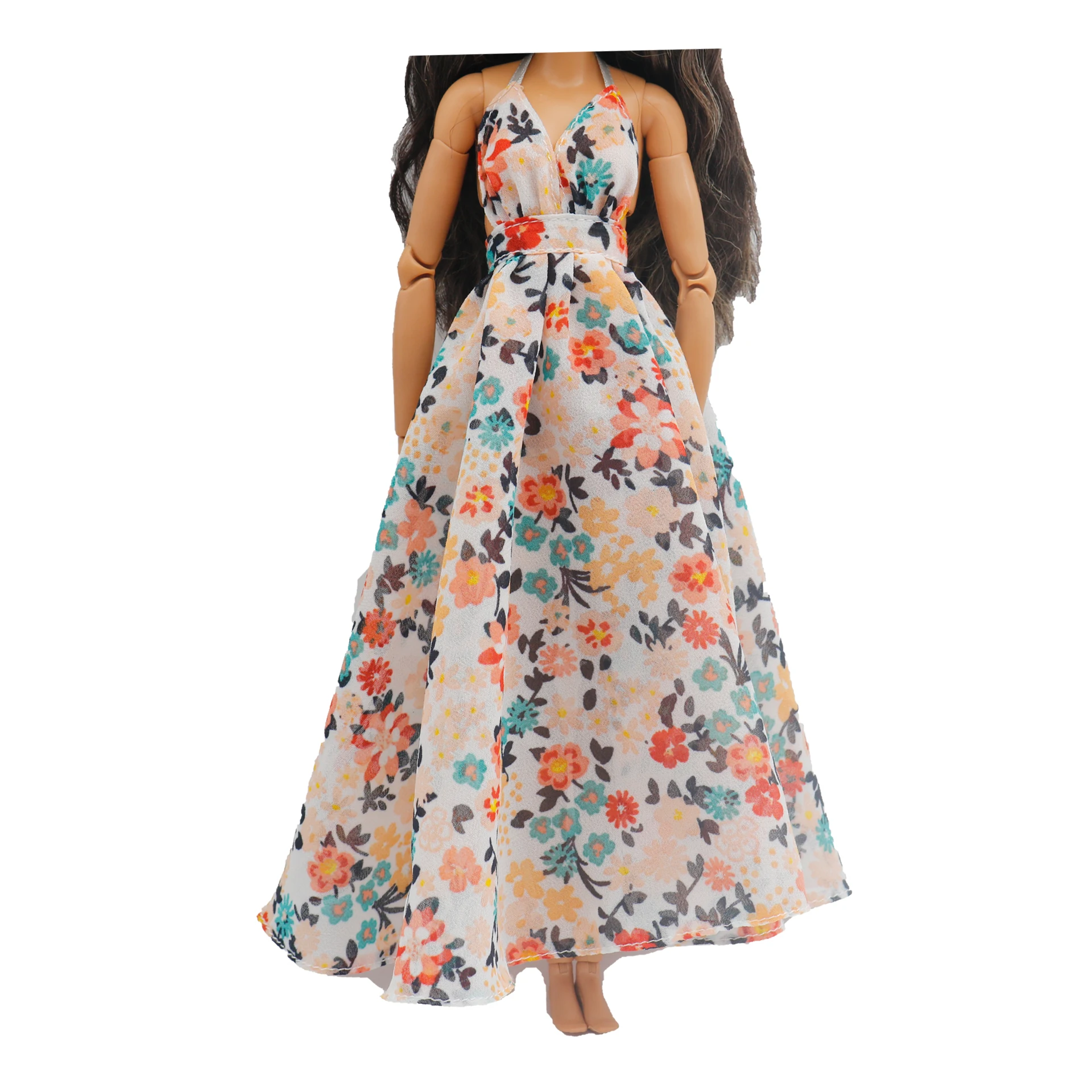 New 30cm 1/6 Sling backless floral Chiffon maxi irregular hem dress Accessories Clothes for Barbies doll