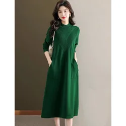 Temperament Long Wool Knitted Dress 2024 NEW Spring Autumn Winter Women Sweater Dress Korean Loose Large Size Vestidos Mujer 5XL