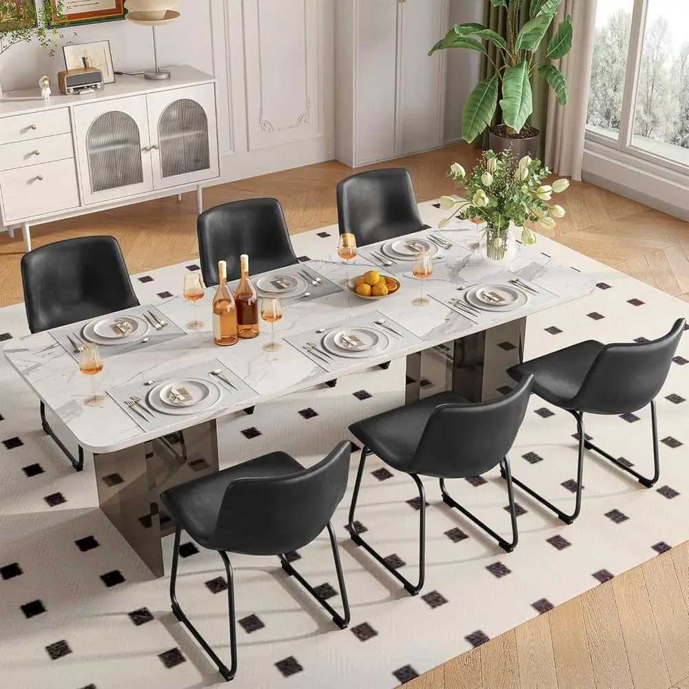 

Set of 6, 18 Black PU Leather Armrest Dining Chairs with Metal Legs for Kitchen and Dining Room