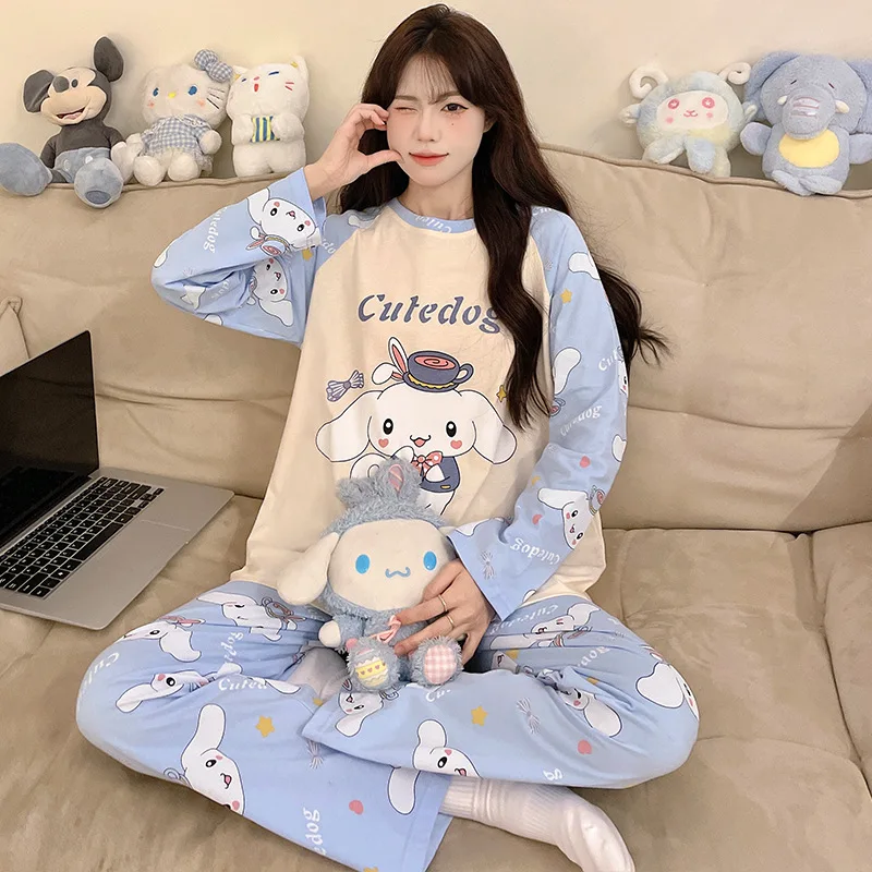 Sanrio cartoon animation jade cinnamon dog autumn new pajamas female cute Kulomi student long sleeve comfortable outer wear suit