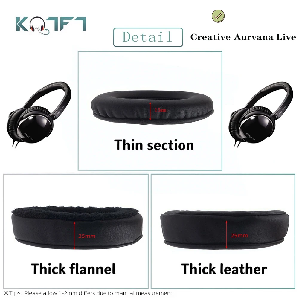 

KQTFT 1 Pair of Replacement Velvet leather EarPads for Creative Aurvana Live Headset Ear pads Earmuff Cover Cushion Cups