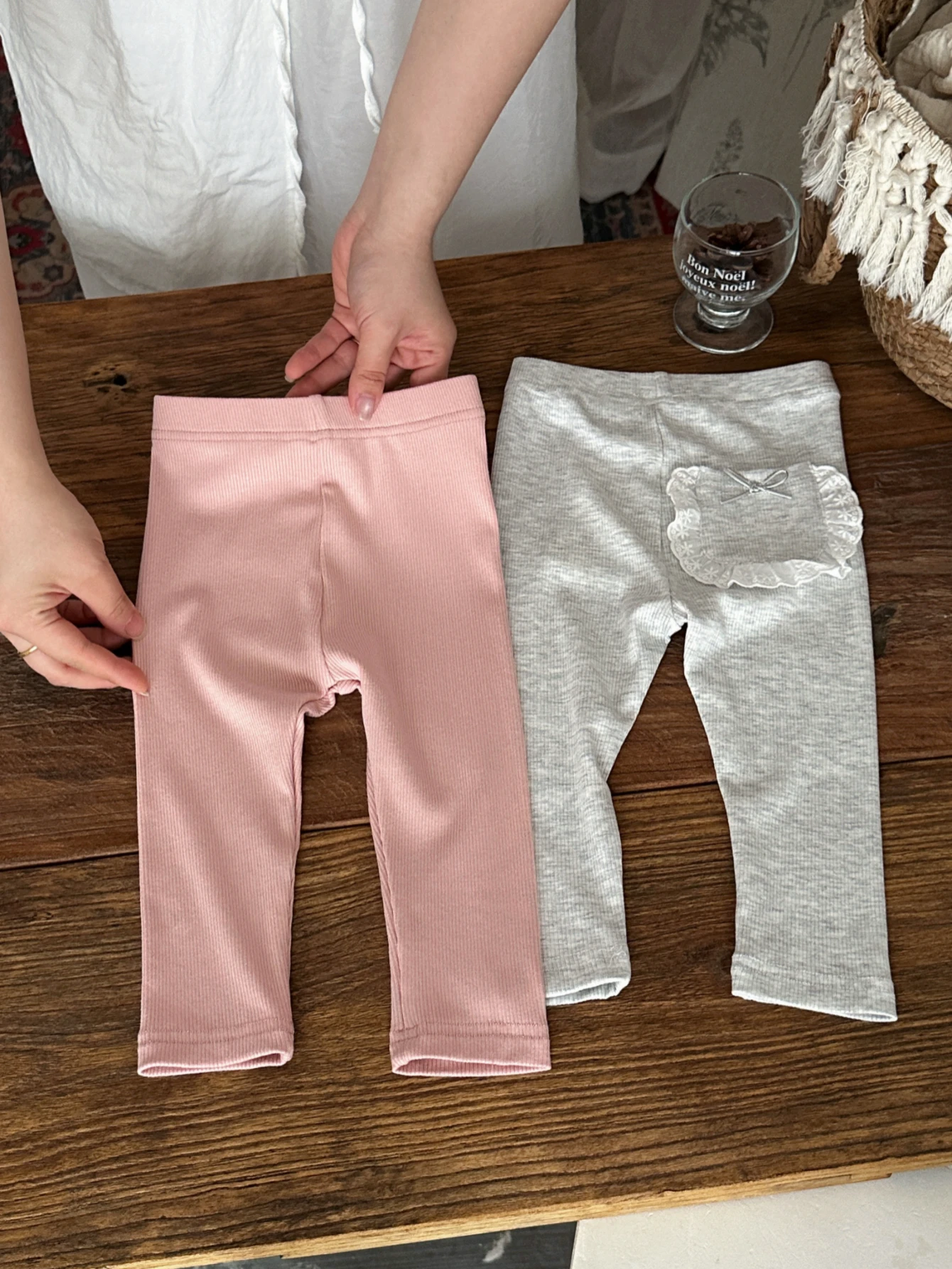 Spring Baby Ribbed Knit Leggings Elastic Solid Color Sweet Lace Pocket Soft Casual Trousers For Infant Girls Daily Wear