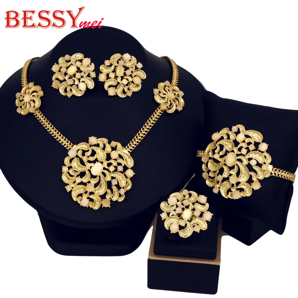 

2025 New Women Jewelry Set Hight Quality 18K Gold Plated Round Opal Jewelry For Mother Lover Christmas Gift Wholesale