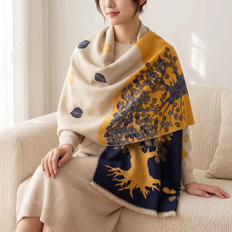 Double-sided winter scarf for women, warm and thick, can be used as a neck warmer or shawl, adding a touch of elegance
