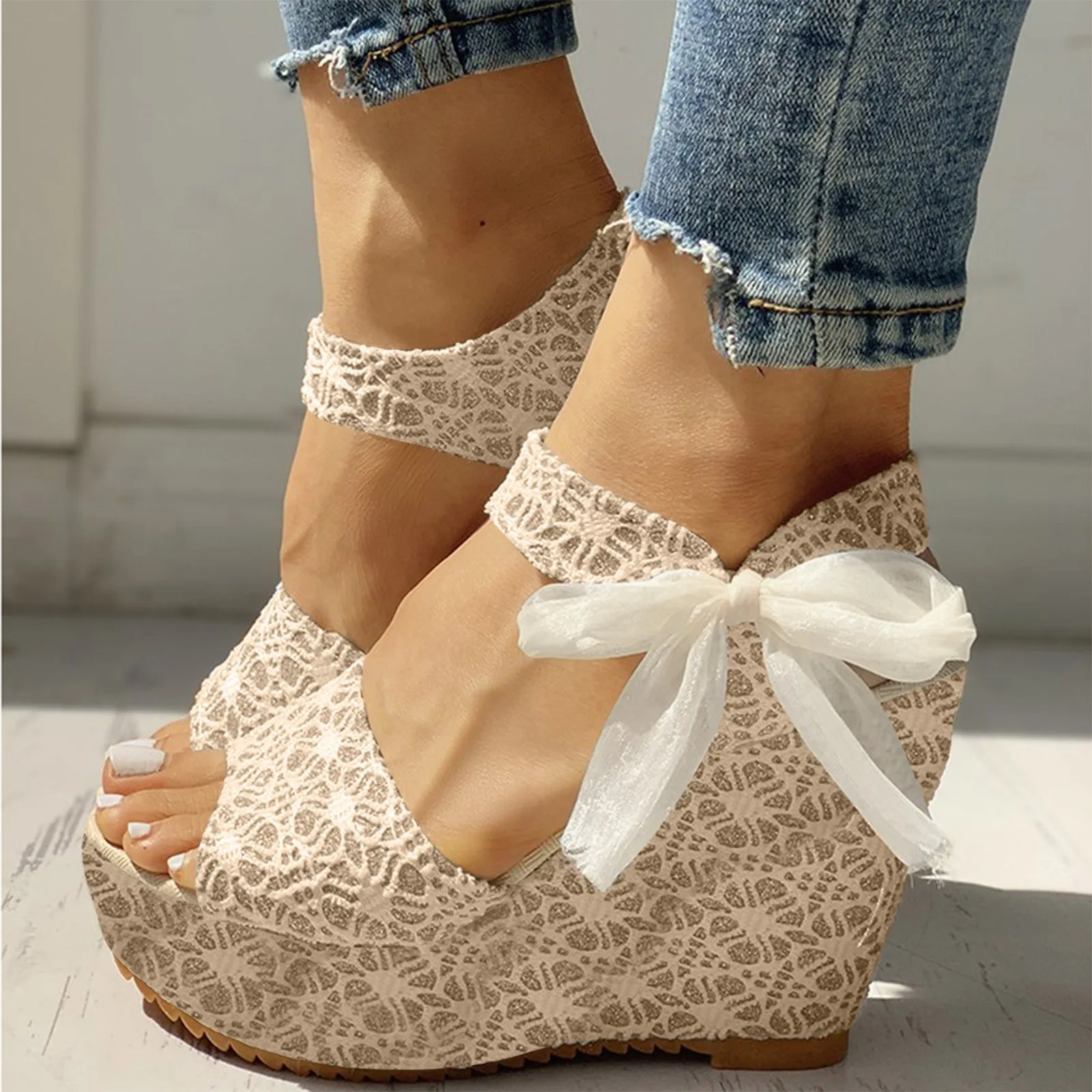 Women High Heel Sandals Open Toe Wedges Spring Summer Sandals Fashion Platform Ribbon Lace Up Daily Dressy Sandalias de mujer